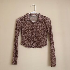 Floral Print Sheer Long Sleeve Top Size XS